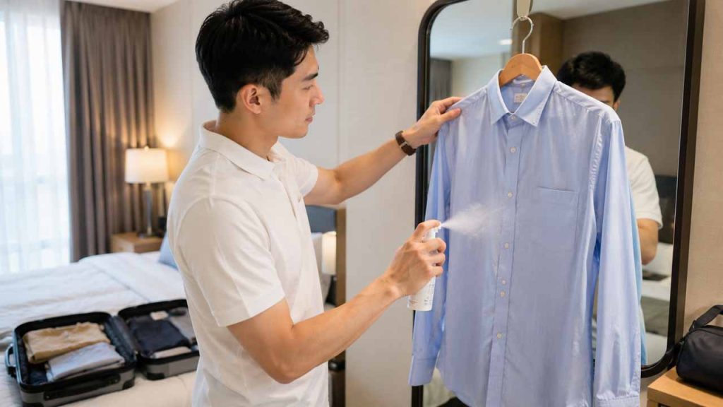 Bình xịt chống nhăn mini giúp xử lý quần áo nhăn khi đi du lịch
