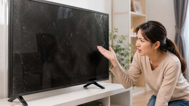 Mẹo chống bám bụi màn hình TV với người phát hiện màn hình TV bám đầy bụi trong phòng khách