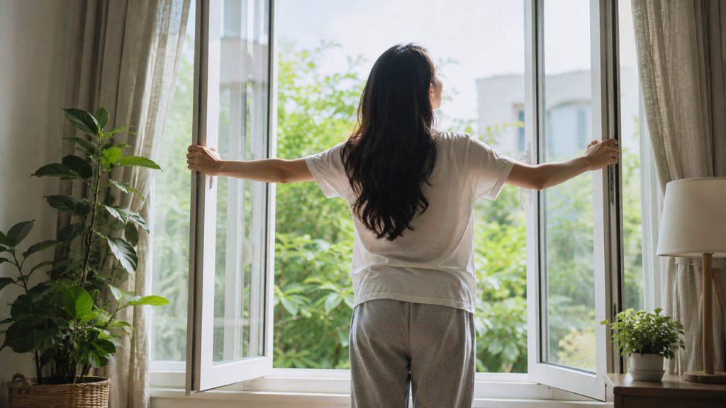 Mở cửa đón gió mỗi ngày giúp lưu thông không khí và giảm mùi hôi trong nhà