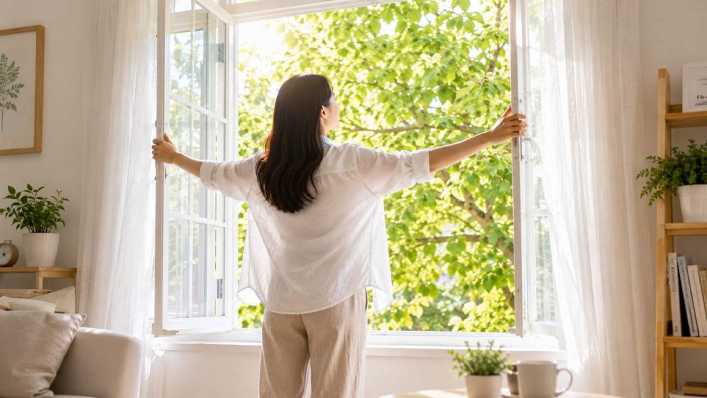 Thường xuyên mở cửa để đón không khí tự nhiên giúp nhà luôn thơm mát