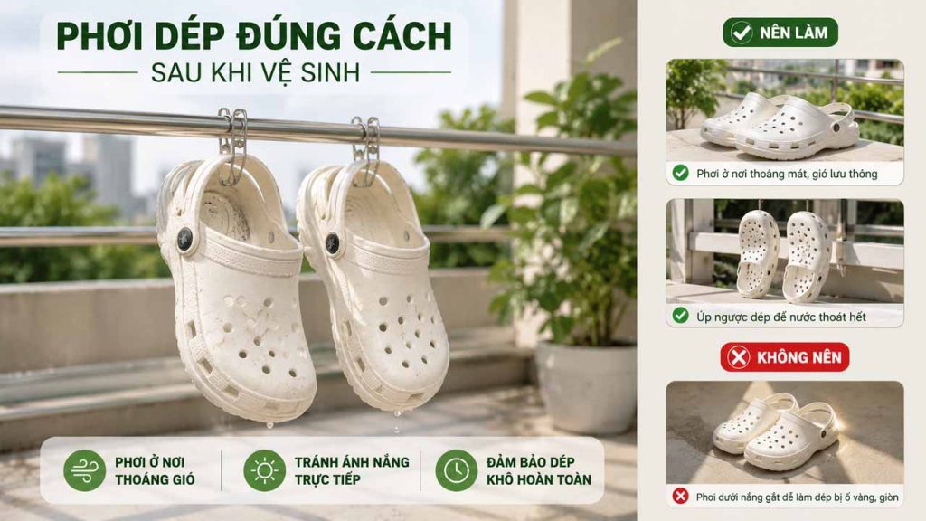 Phơi dép xốp đúng cách sau khi vệ sinh để tránh ố vàng