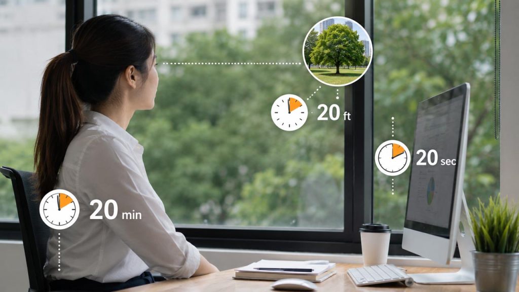 Áp dụng quy tắc 20-20-20 để giảm mỏi mắt