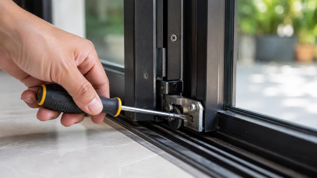 Siết chặt ốc vít cửa lùa để giảm tiếng kêu khi đóng mở