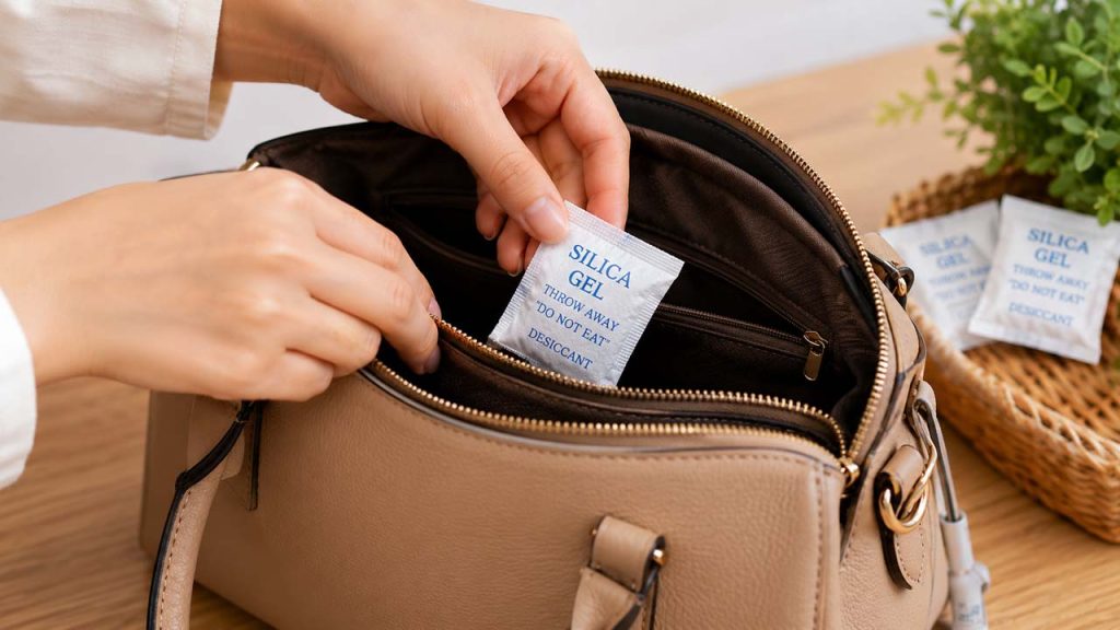 Sử dụng gói hút ẩm để giữ đồ da không bị mốc