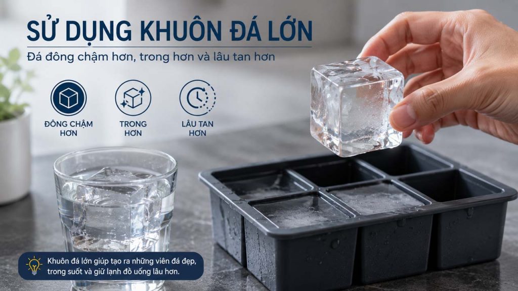 Khuôn đá lớn giúp tạo đá viên trong và lâu tan