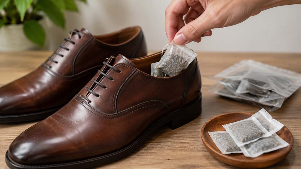 Sử dụng túi trà khô để khử mùi giày da
