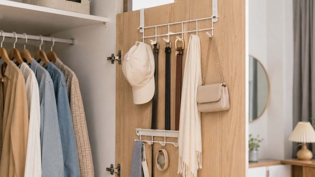 Tận dụng cánh cửa tủ để treo phụ kiện và tiết kiệm không gian