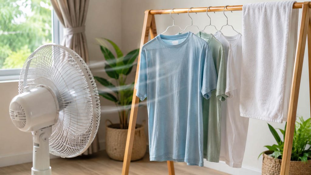 Tận dụng quạt điện để tăng tốc độ bay hơi của quần áo