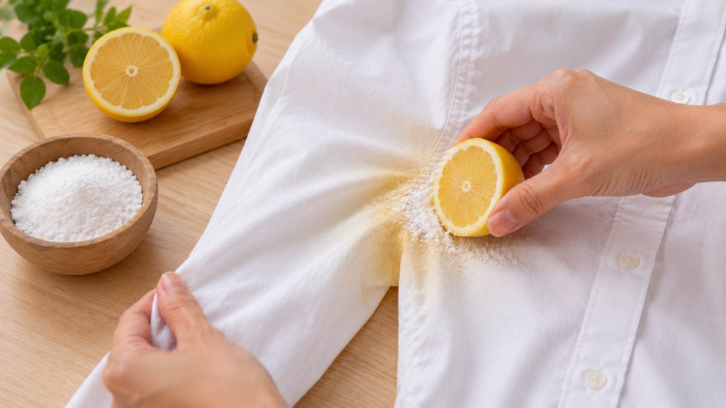 Tẩy vết ố vùng nách áo sơ mi bằng chanh và muối