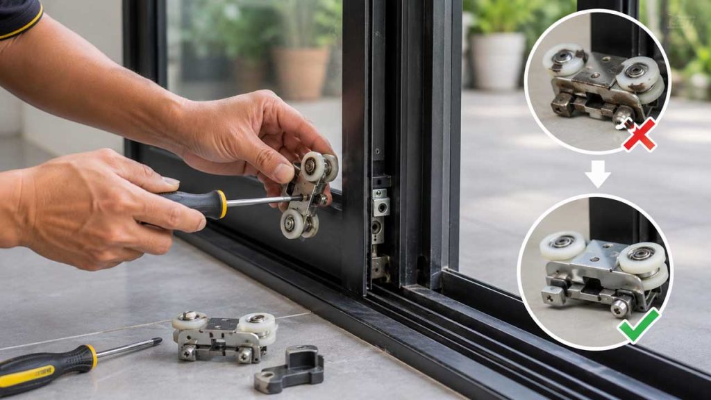 Thay thế linh kiện cửa lùa bị hư hỏng