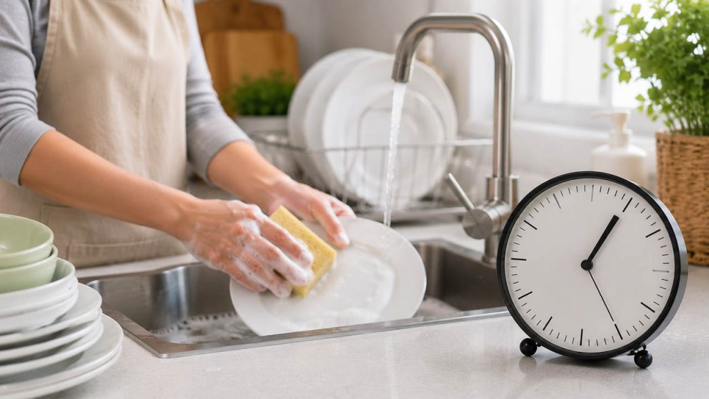 Tránh rửa chén quá lâu để hạn chế khô và mất nước cho da tay