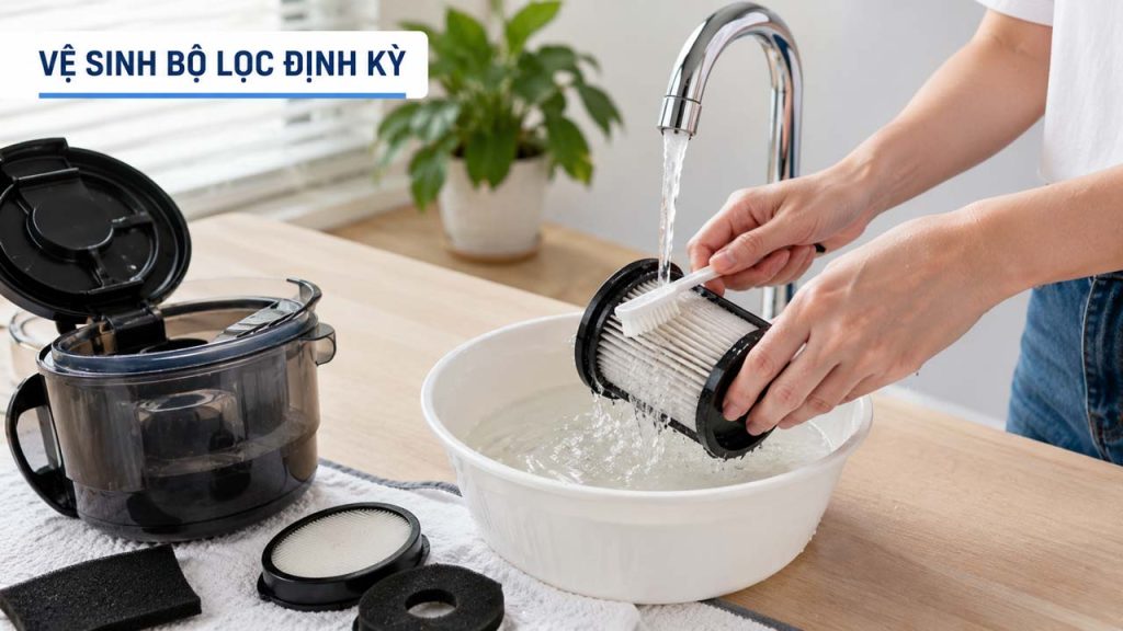 Vệ sinh bộ lọc định kỳ giúp giảm mùi hôi trong máy hút bụi