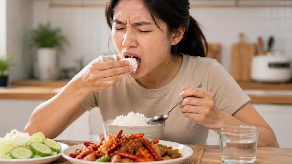 Ăn cơm hoặc bánh mì giúp giảm cay miệng