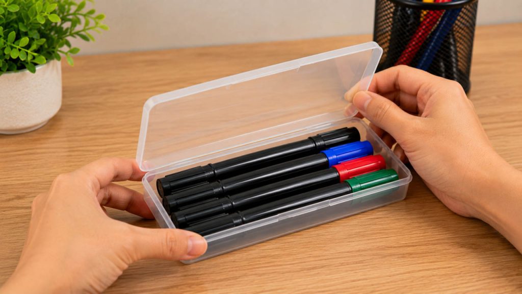 Bảo quản bút lông trong hộp đựng có nắp