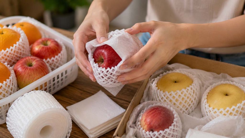 Bọc riêng từng quả trái cây bằng lưới xốp