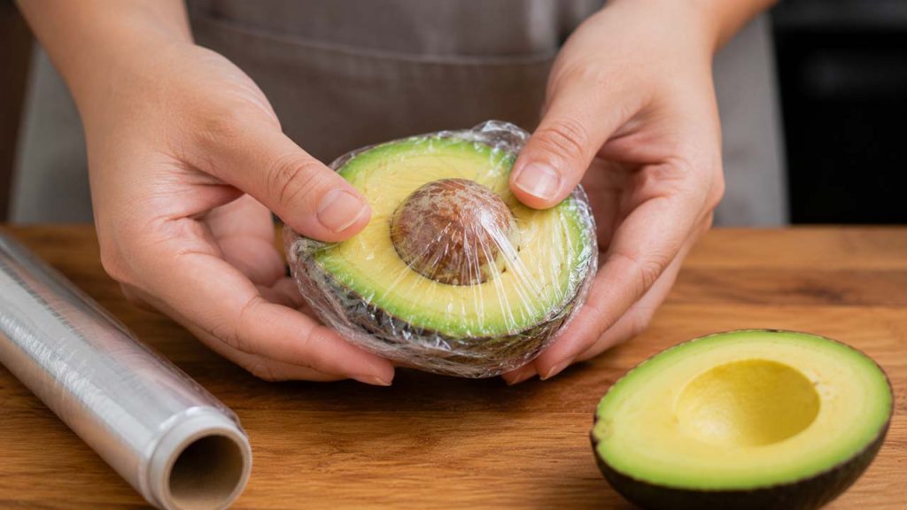 Bọc sát bơ bằng màng bọc thực phẩm