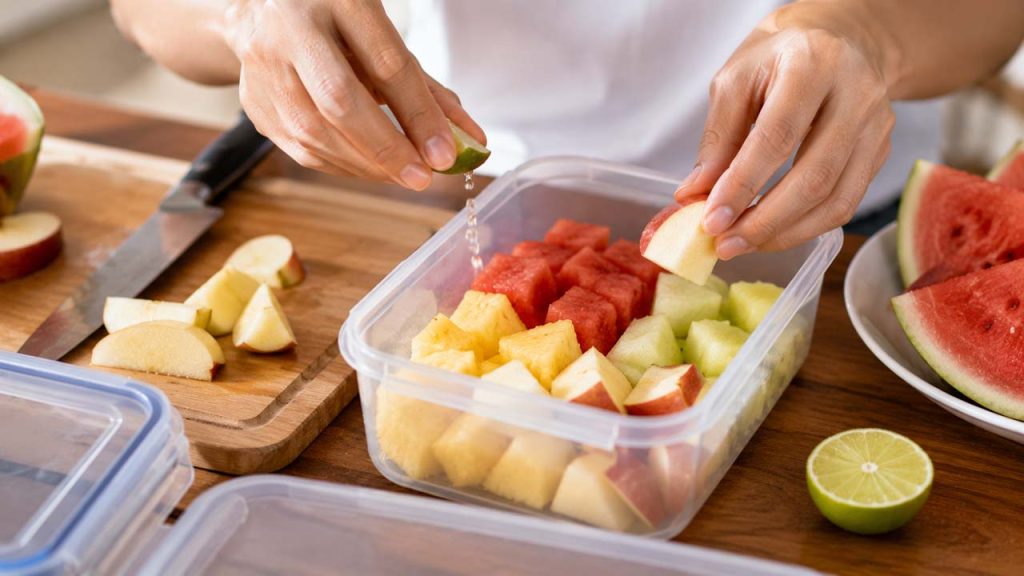 Cắt sẵn trái cây và bảo quản trong hộp kín