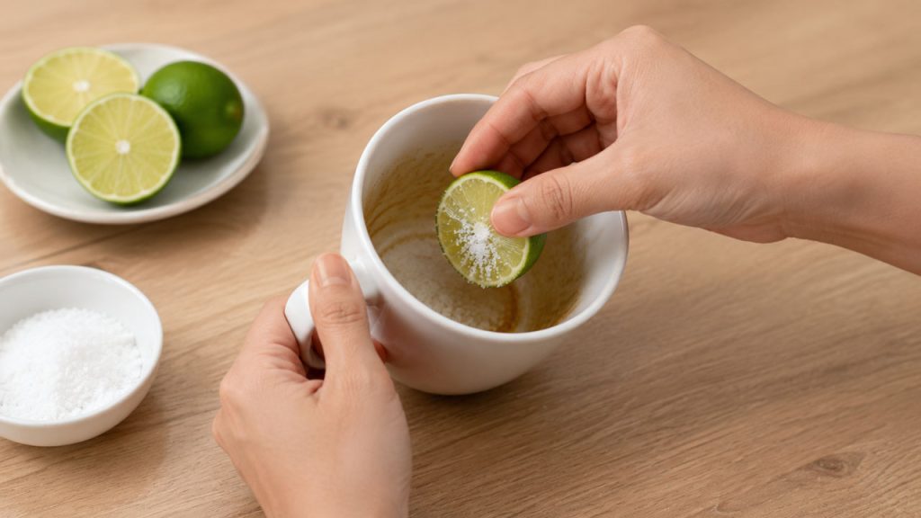 Chanh và muối giúp làm sạch cốc sứ bị ố vàng