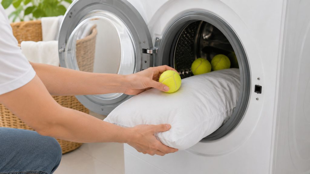 Dùng bóng giặt giúp ruột gối không bị vón cục