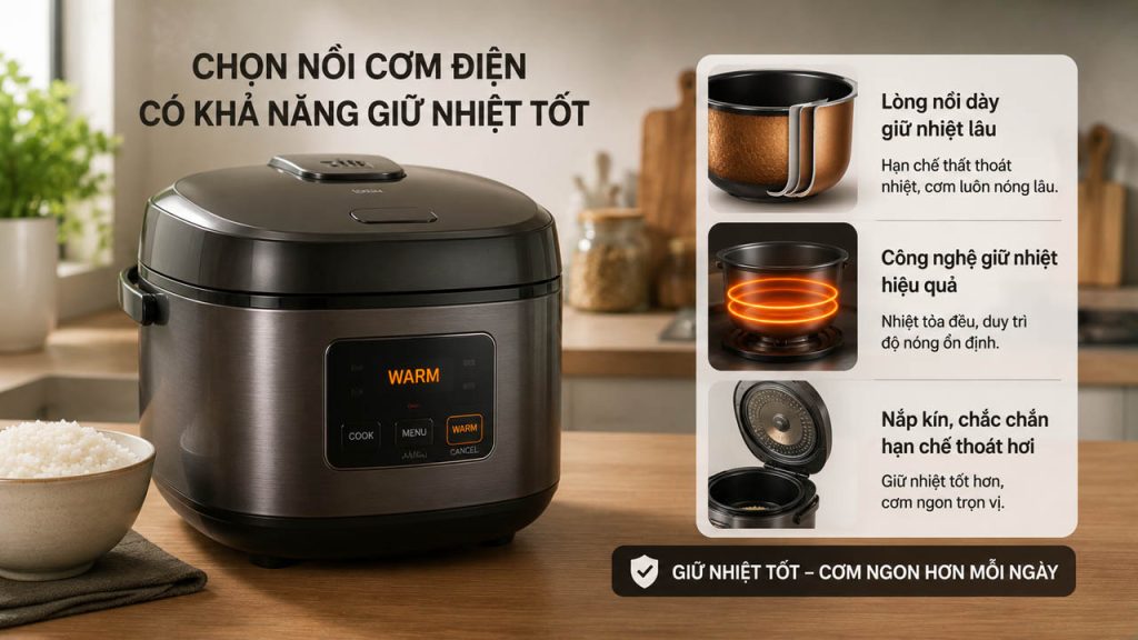 Chọn nồi cơm điện có khả năng giữ nhiệt tốt