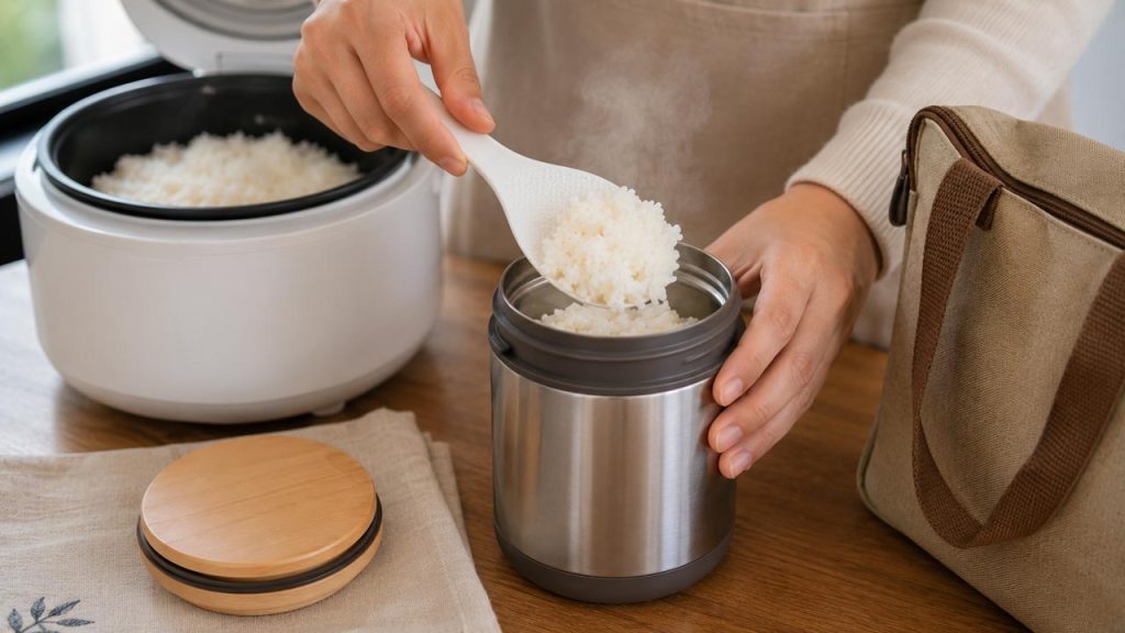 Chuyển cơm sang hộp giữ nhiệt