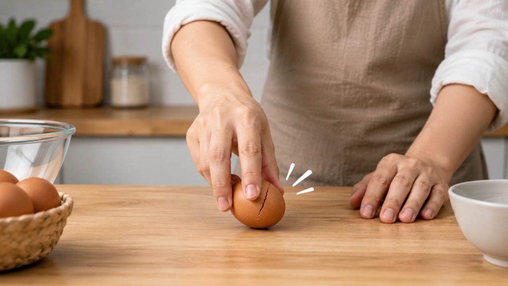 Đập trứng lên bề mặt phẳng