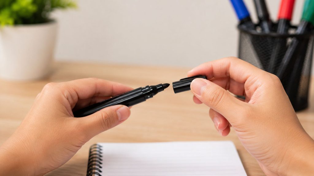 Đậy nắp bút lông ngay sau khi sử dụng để tránh khô mực