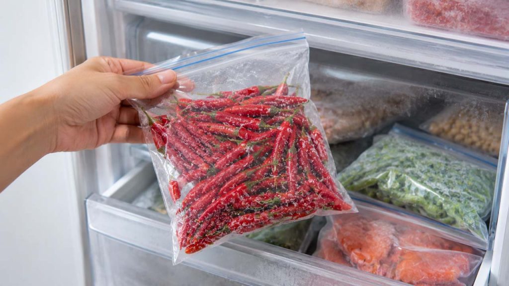 Đông lạnh ớt trong túi zip để sử dụng trong thời gian dài