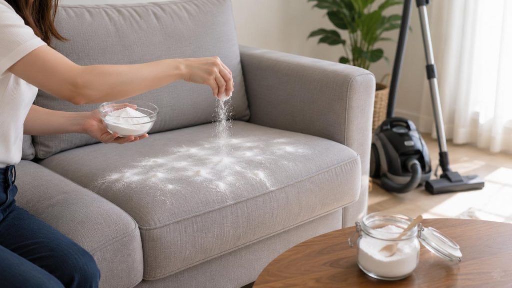 Baking soda giúp hút mùi thuốc lá trên sofa và thảm