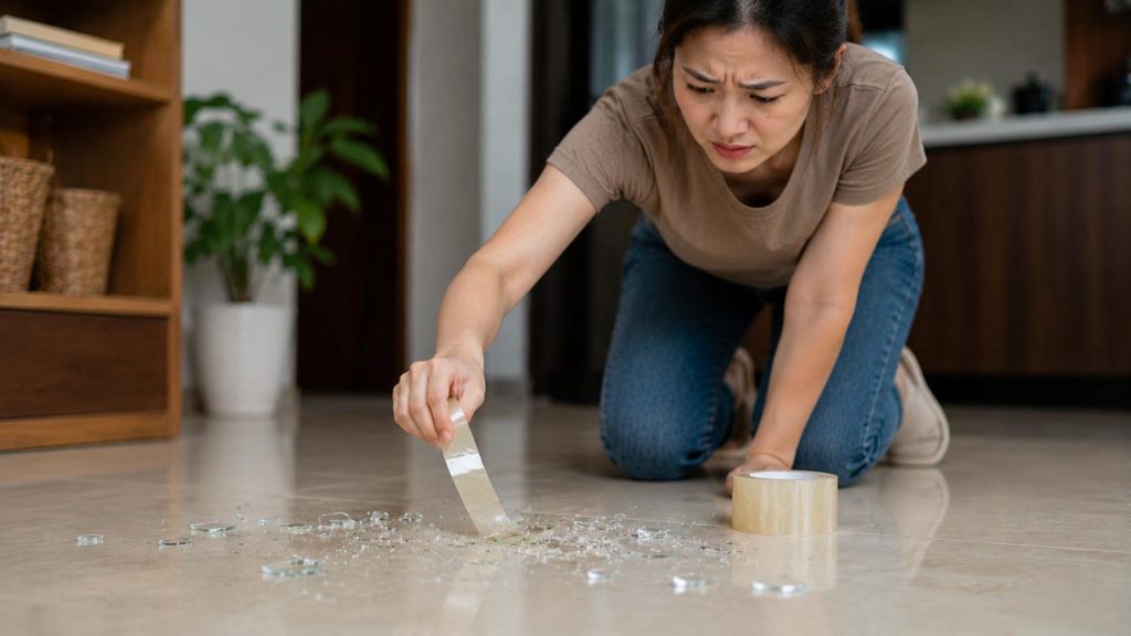 Dùng băng keo để lấy các mảnh kính li ti