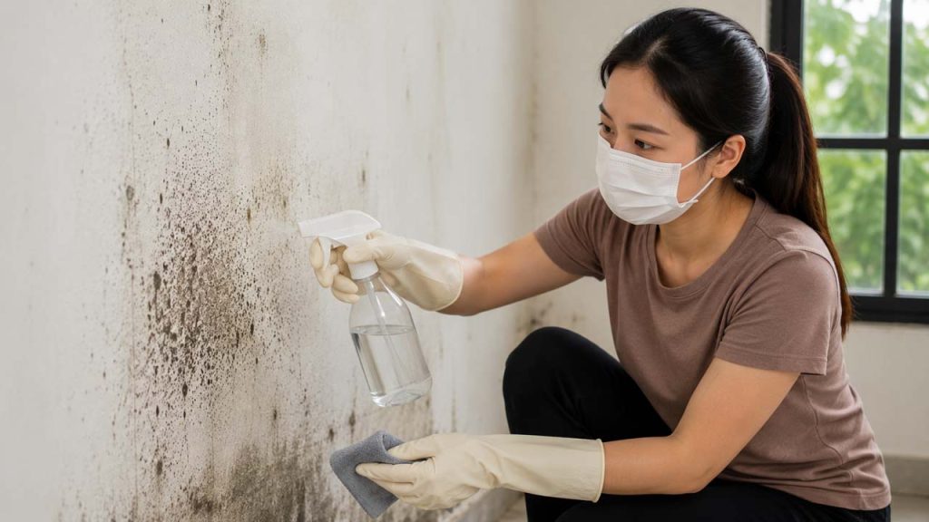 Dùng giấm trắng để làm sạch nấm mốc trên tường