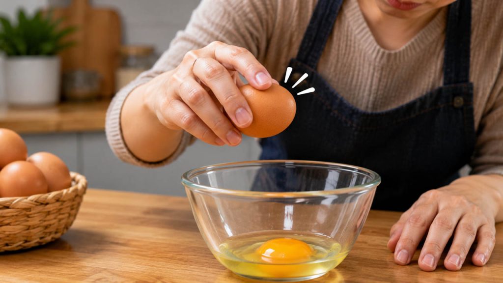 Dùng lực vừa phải khi đập trứng