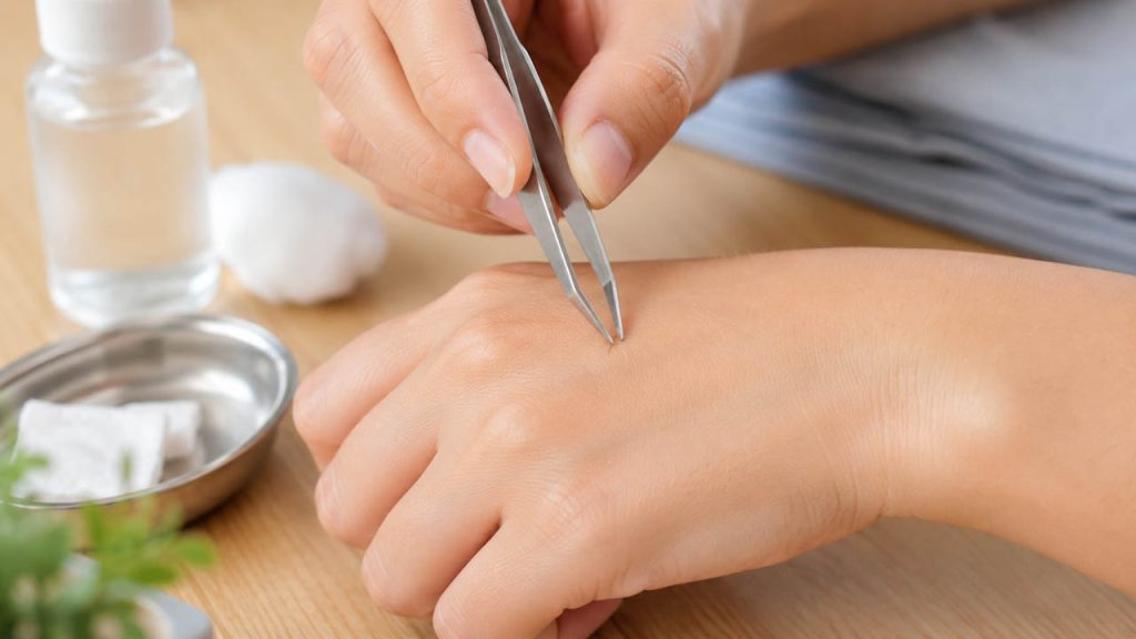 Dùng nhíp đã khử trùng để lấy dằm