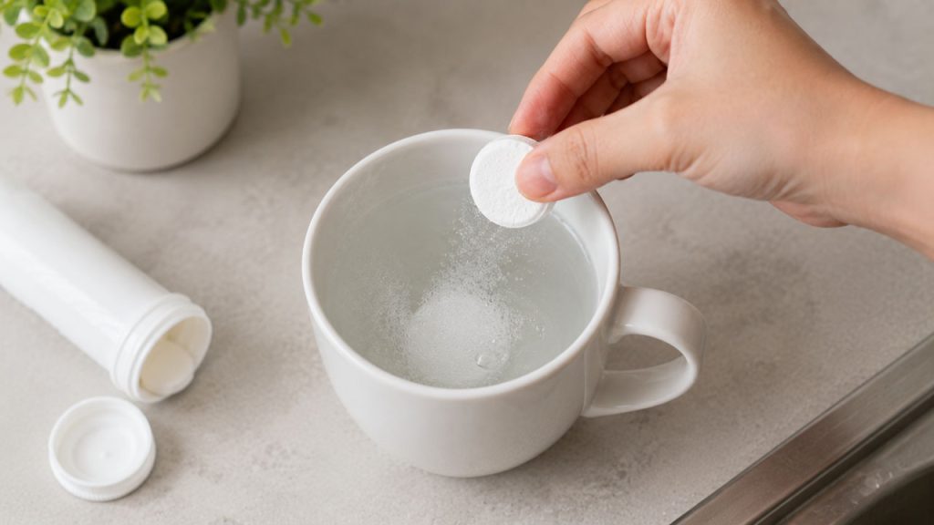 Dùng viên sủi vệ sinh làm sạch cốc sứ bị ố vàng
