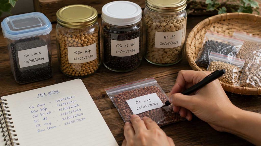 Ghi rõ tên và ngày bảo quản hạt giống