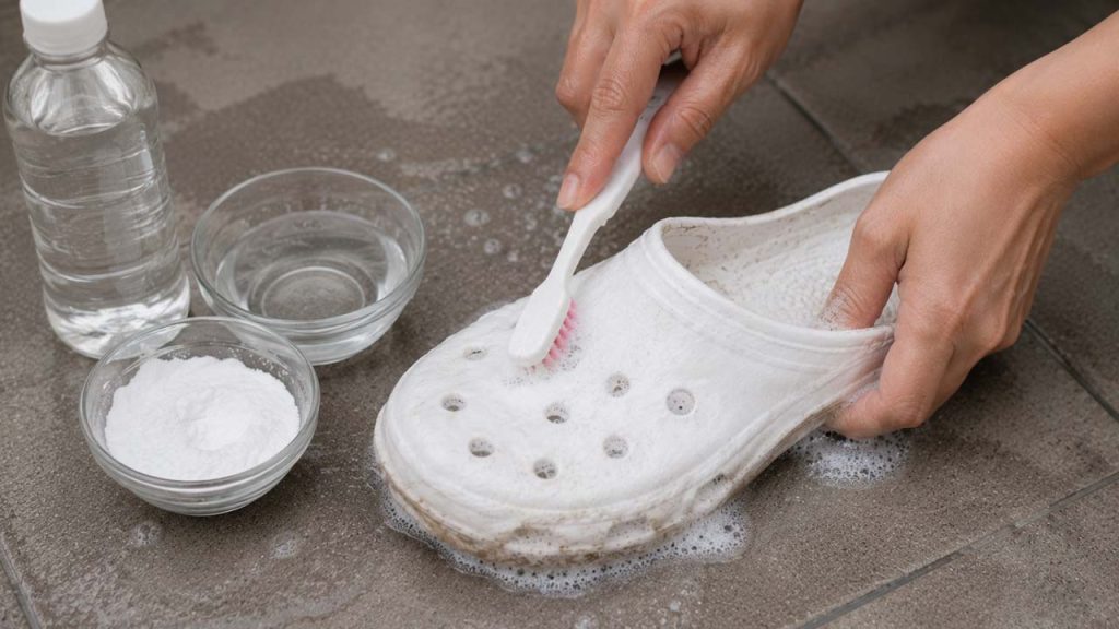 Kết hợp giấm trắng và baking soda làm sạch dép trắng