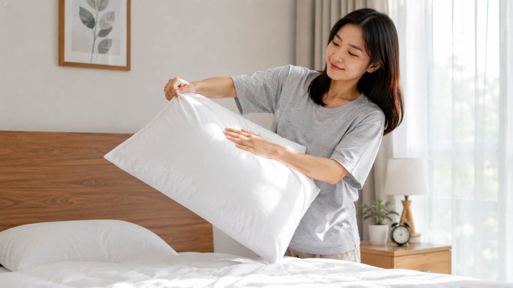 Giũ và vỗ nhẹ gối mỗi sáng