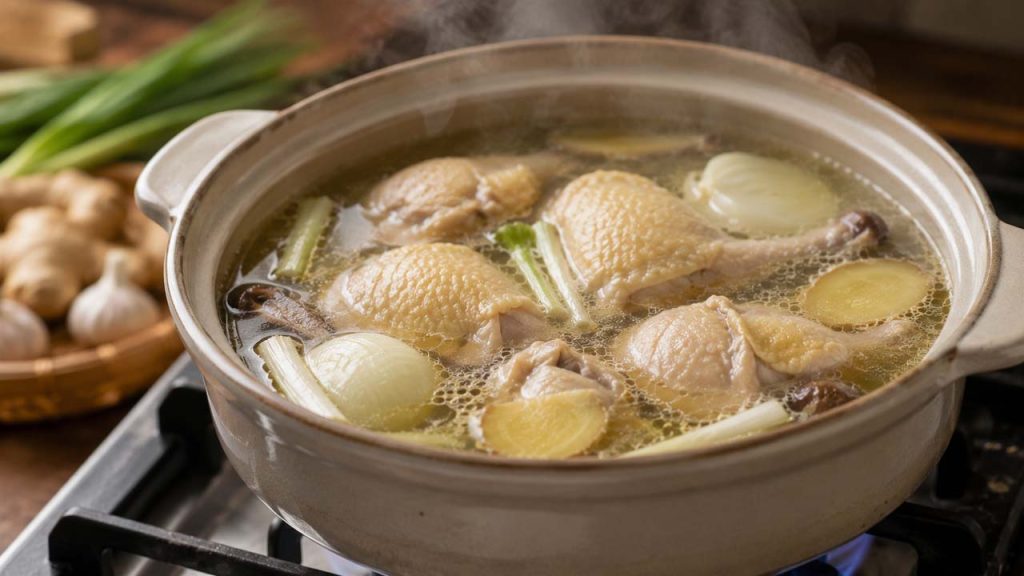 Hầm thịt gà già bằng lửa nhỏ trong thời gian đủ lâu