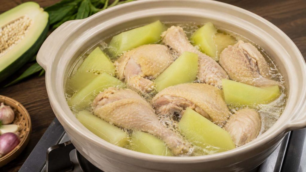 Hầm thịt gà với đu đủ xanh giúp thịt mềm tự nhiên