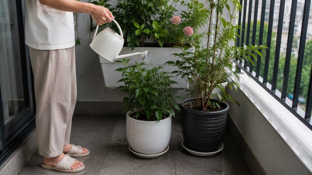 Hạn chế tưới cây quá nhiều trên ban công