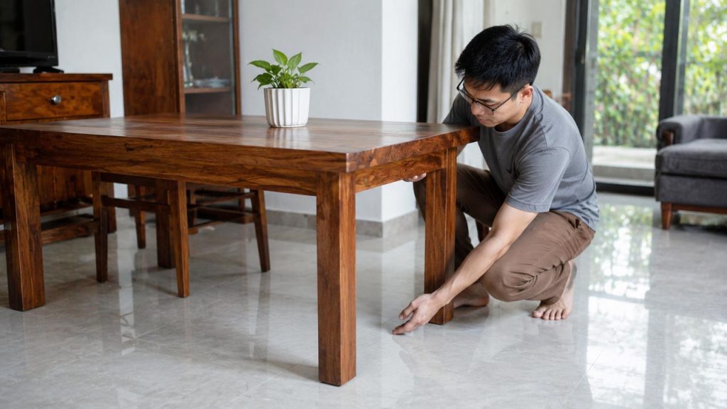 Kê đồ gỗ trên bề mặt bằng phẳng