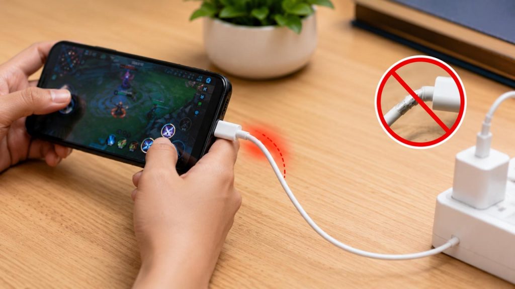 Không bẻ dây sạc để cố định điện thoại khi sử dụng