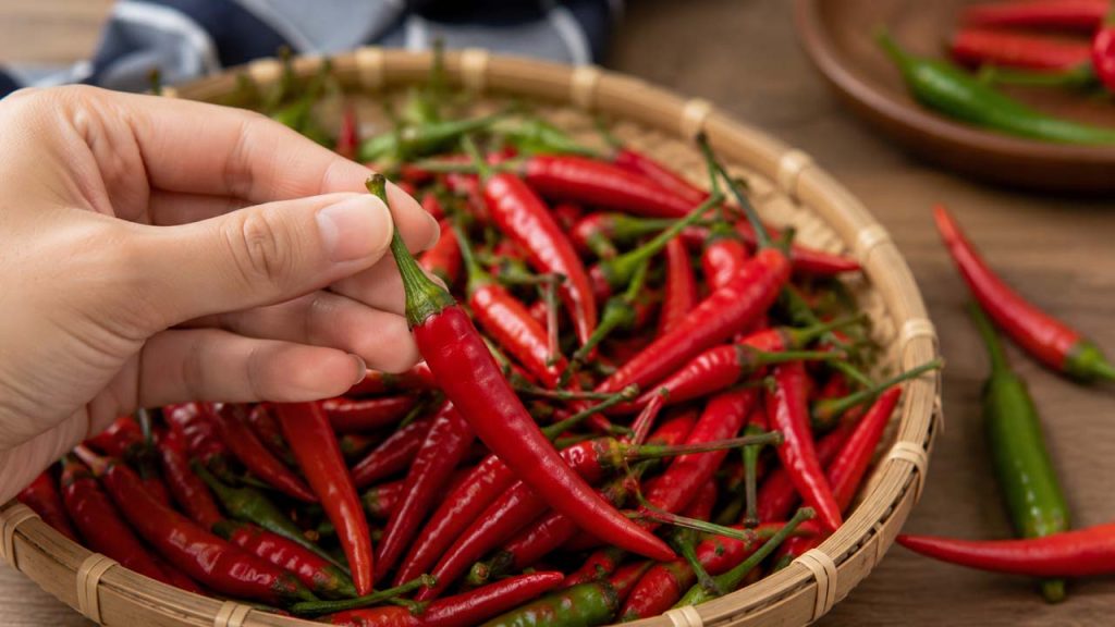 Không bỏ cuống ớt trước khi bảo quản giúp giữ ớt tươi lâu