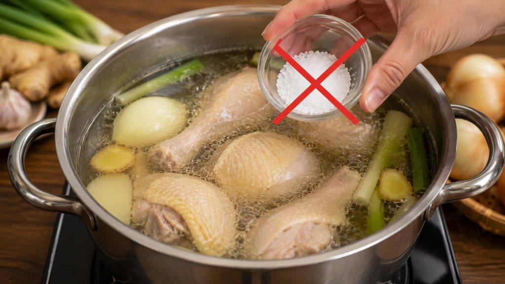 Không cho muối quá sớm khi nấu thịt gà già