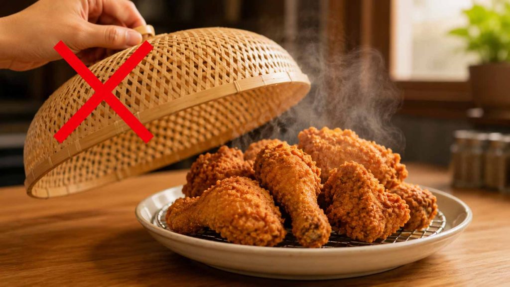 Không đậy kín món chiên khi còn nóng để tránh bị ỉu