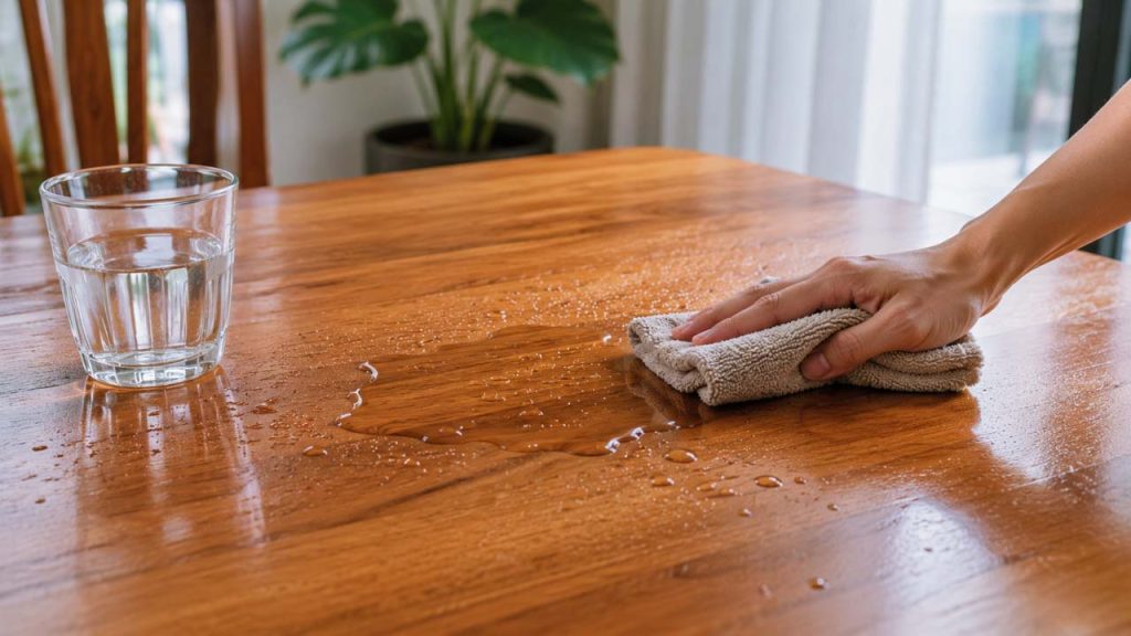 Không để đồ gỗ tiếp xúc lâu với nước