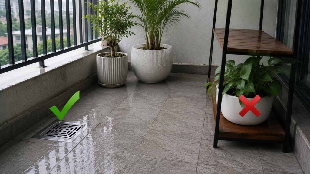 Hạn chế để đồ vật chắn đường thoát nước ban công