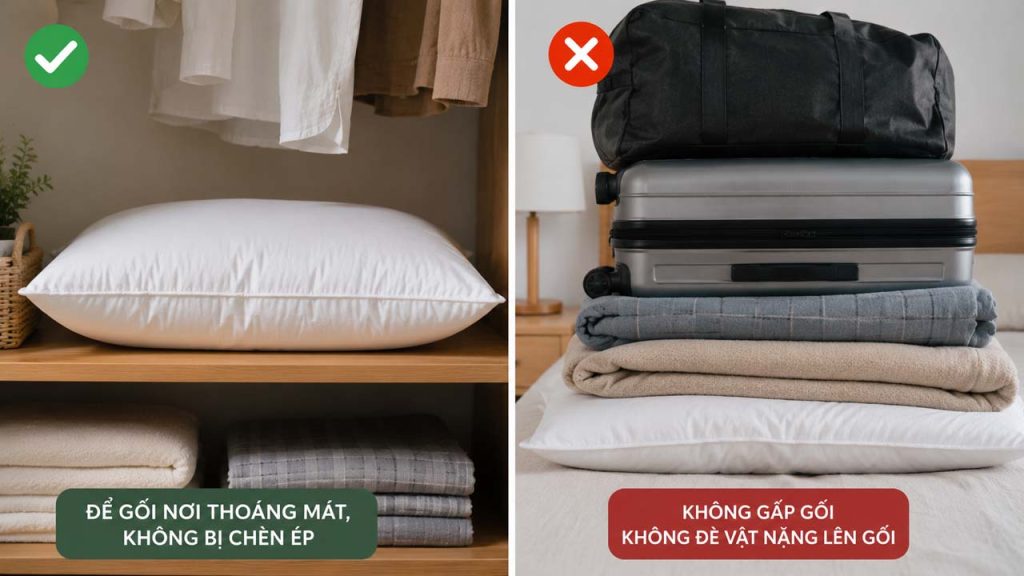 Không gấp hoặc đè vật nặng lên gối