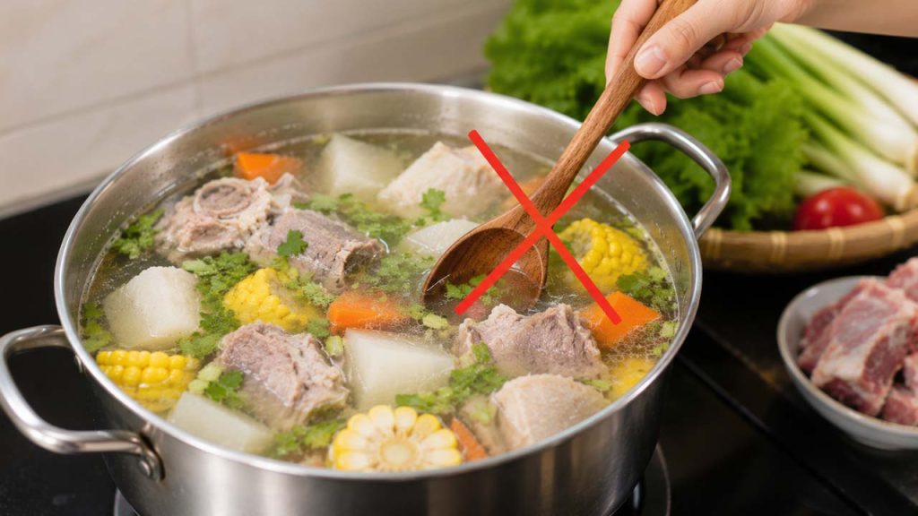 Hạn chế khuấy nồi canh để cặn không nổi lên làm đục nước