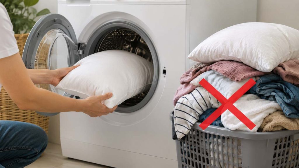Không nhồi quá nhiều đồ vào máy giặt cùng ruột gối